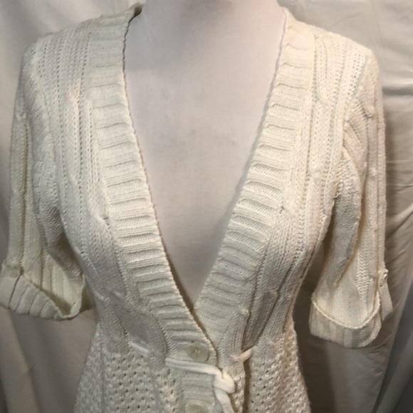 Derek Heart White V Neck Large Button Sweater - Picture 3 of 7